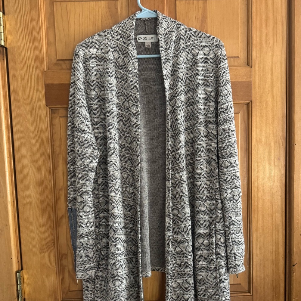 Knox Rose Gray Patterned Women's Cardigan( Size Large )